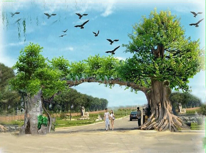 定做假树大门大型门头假山门头仿真古树景区塑石山门水泥设计施工