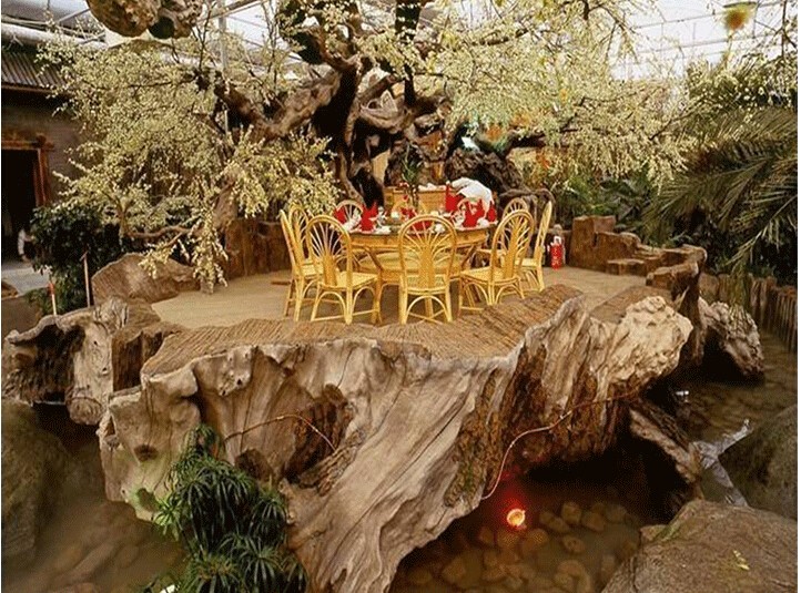 定做假树大门大型门头假山门头仿真古树景区塑石山门水泥设计施工